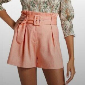 Veronica Beard Belted Ashford Linen Short in Heathered Bright Coral Size 4 $348